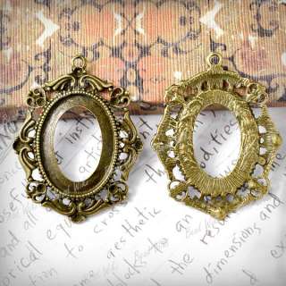 10 Antique Vintage Brass Style Oval Cameo Cabochon Settings Charm 