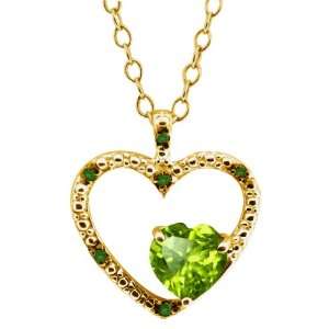  0.87 Ct Heart Shape Green Peridot and Diamond Yellow Gold 