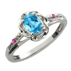  0.57 Ct Oval Swiss Blue Topaz Pink Sapphire Sterling 