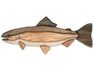 RAINBOW TROUT Wood Carving OAK INTARSIA 15 Wall Plaque  
