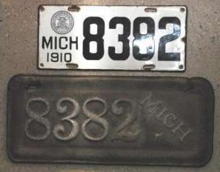 RARE 1909 10 MICHIGAN MATCHING NUMBERS LEATHER & PORCELAIN LICENSE 