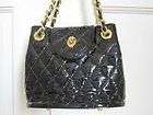   Black Quilted Patent Leather Gold Chain BAG Purse Dust Bag Tags $425