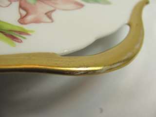   French Porcelain Handled Cake Plate WILD ROSE Platter Pink Antique