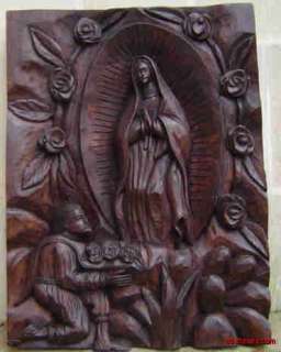 WOOD HAND CARVED OUR LADY OF GUADALUPE MEXICO  