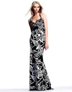 NWT JOVANI BEYOND Long Black White Abstract Gown $450 2  