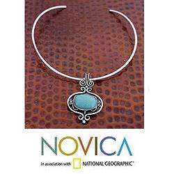 Sterling Silver Aztec Harmony Turquoise Choker (Mexico)   