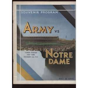 1933 NCAA Football Program Army v Notre Dame @ Yankee   Sports 