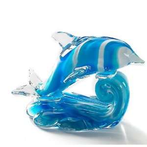  5 Glass Dolphin on Wave Figurine