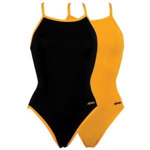 Dolfin All Poly Reversible Solid Swimsuit Outside BLACK, Inside GOLD 