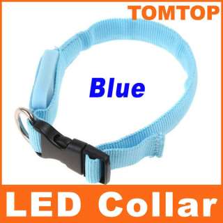 Glow LED Collar Cat Dog Pet Flashing Light Up Safety Nylon Tag Blue 