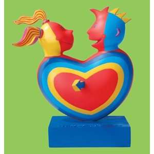  Sculpture, Couple on Heart Small Porcelain Art Sculpture on Pedestal 
