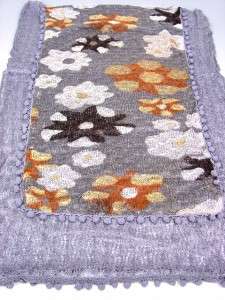   Gray Multicolor Floral Print Crochet Knit Weave Pom Poms Fashion Scarf