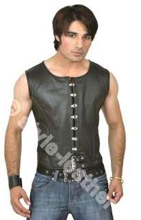 BLACK SOFT LAMBS LEATHER MALE CORSET MANS TOP (MCOR3)  
