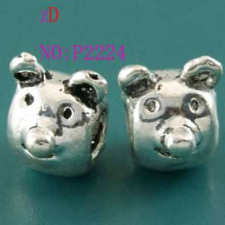 P2224 2pcs Silver European Spacer Bead Pig Head Pendant  