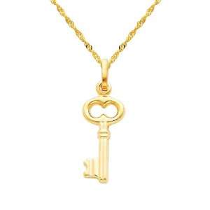  14K Yellow Gold Key Charm Pendant with Yellow Gold 1.2mm Singapore 