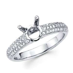  Semi Mount Pave Set Engagement Diamond Ring 18k White Gold 