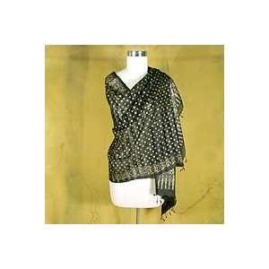  NOVICA Silk shawl, Golden Moonlight
