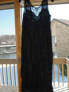   Laurence Kazar black lace formal evening prom beaded dress Sz L XL NWT