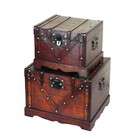 Quickway Imports Set of 2 Old Style Treasure Chest in Antique Cherry