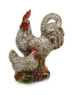   Style Ceramic Garden Glaze French Country Kitchen Rooster & Hen Statue