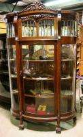   Head Beveled Lead Curved Glass China Cabinet Cupboard Antique  