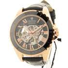 Croton Mens Croton Imperial Black Leather Automatic Movement Rose Gold 