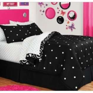   Black And White Polka Dot Reversible Queen Comforter Set 