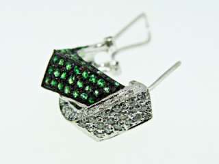 18K White Gold Tsavorite Green Garnet Diamond Earrings  