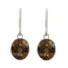   Concave Checker Oval Smoky Topaz Drop Earrings 14K White Gold (10x8mm