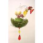 Sterling Glass Bird In Glitter Nest w/ Flowers Christmas Ornament