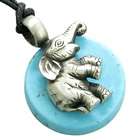   Circle Elephant Good Luck Amulet Turquoise Gemstone Tablet Pendant