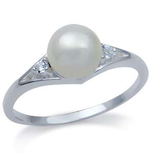 Natural Pearl & White Topaz 925 Sterling Silver Ring  