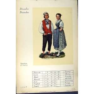  1947 Calendar December Toggenburg Swiss Clothing