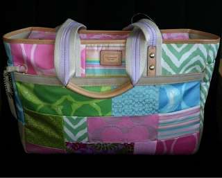Coach Hamptons LG Weekend Multicolor Patchwork Gallery Tote Bag Purse 