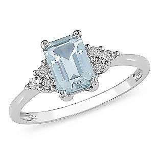  Emerald Cut Blue Topaz and Diamond Accent Ring in 10k Gold  Jewelry 