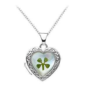   of Pearl Heart Shaped Locket with a four leaf clover   16.57 X 15.10