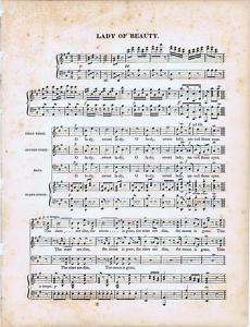 Lady of Beauty, antique sheet music, 1840s  