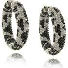    Brass Black and White Cubic Zirconia Python Print Hoop Earrings