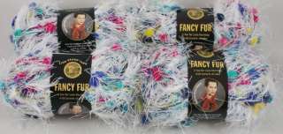 LOT 4 Skeins Lion Brand FANCY FUR Eyelash Yarn, WILD WHITE, Craft Yarn 