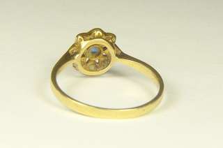   ENGLISH 18K GOLD PLATINUM SAPPHIRE DIAMOND STAR FLOWER RING c1890