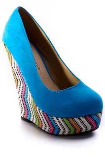 TURQUOISE 7 FAUX SUEDE WOVEN PLATFORM WEDGES SHOES  