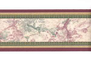 Faux Marble Stone Burgundy Green Gold Wall paper Border  