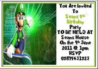 10 Super Mario Bros Luigi Birthday Invitations Invites  