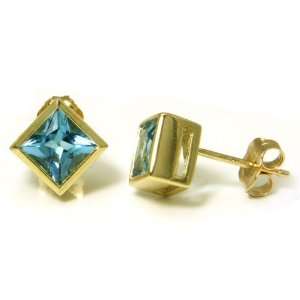  14K Yellow Gold Blue Topaz Stud Earrings Jewelry