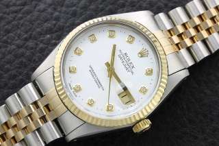   Rolex Mens 18K Yellow Gold/SS Datejust 16013 White Diamond Dial Watch