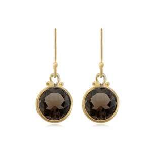   Smoky Quartz Round Faceted Earrings in 24 Karat Gold Vermeil Jewelry