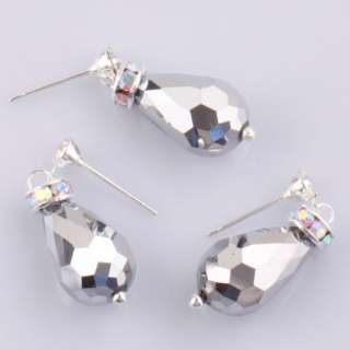 2X Jet Hematite Crystal Faceted Glass Teardrop Dangle Stud Charms 