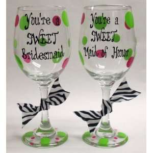 Youre a Sweet Bridesmaid Personalized Wine Glass  Kitchen 