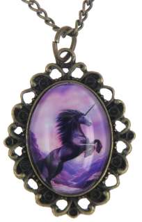 Vintage Style Unicorn Horse Photo Purple Sky Pendant Necklace  