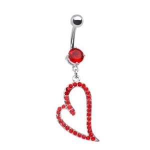  Ruby Red Large Side Heart dangle Belly navel Ring piercing bar body 